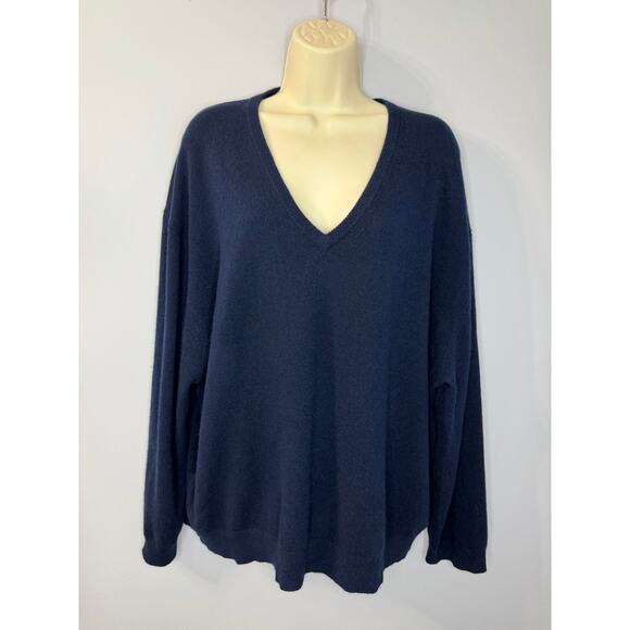 J. Crew Cashmere Relaxed V-neck Sweater Blue Soft Casual Wardrobe Sz XL - Picture 2 of 10